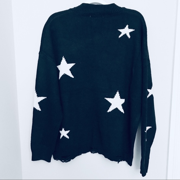 Oversized Navy Blue Cardigan with Stars - Picture 3 of 5